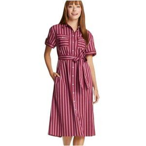 Draper James Red Striped Belted Shirt Dress Size M Excellent